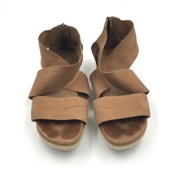 Eileen Fisher Soft Tan Leather Criss Cross Platform Sport Sandals Size 9 - Picture 2 of 8